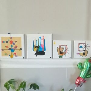 MCM Inspired Stretched Canvas Wall Art 4 Original paintings 2-4×4 2-6×6